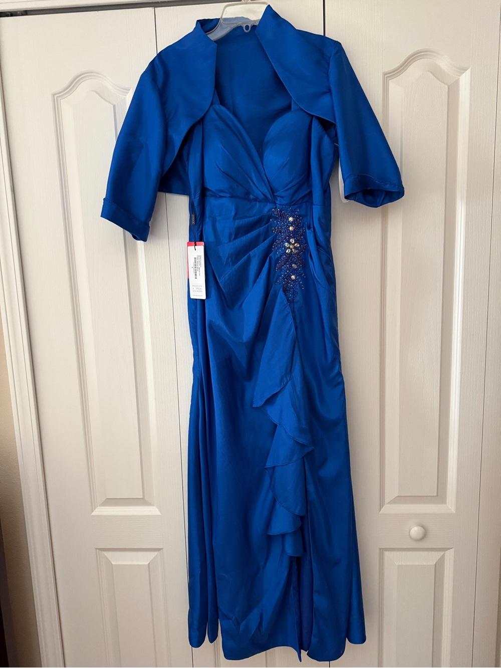 JJs House Cobalt Blue Ruffled Evening Gown with Bolero